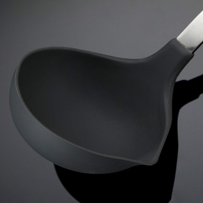Primetan Silicone Ladle Spoon Stainless Steel Handle Seamless Nonstick Kitchen Ladles BPAFree Heat ResistantSilicone Heat Resistant NonStick Kitchen Cooking UtensilsBlack - Image 2