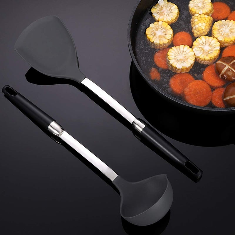 Primetan Silicone Ladle Spoon Stainless Steel Handle Seamless Nonstick Kitchen Ladles BPAFree Heat ResistantSilicone Heat Resistant NonStick Kitchen Cooking UtensilsBlack - Image 5