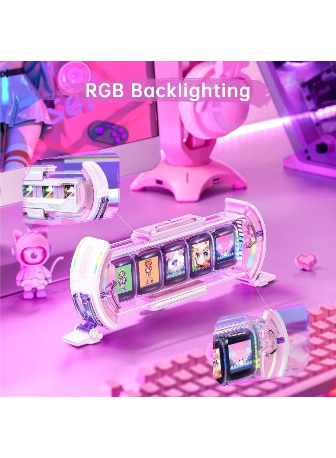 ديفوم تايمز جيت - ساعة رقمية لطيفة للالعاب مع تطبيق ذكي، تدعم التنبؤ بالطقس، سوق الاسهم/سعر الصرف، وسائل التواصل الاجتماعي، عرض فني بكسل للاعبين وديكور المكتب المنزلي (بينك) - Image 4