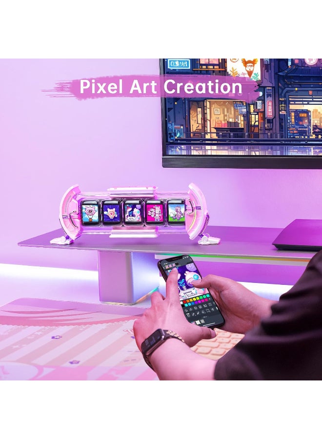 ديفوم تايمز جيت - ساعة رقمية لطيفة للالعاب مع تطبيق ذكي، تدعم التنبؤ بالطقس، سوق الاسهم/سعر الصرف، وسائل التواصل الاجتماعي، عرض فني بكسل للاعبين وديكور المكتب المنزلي (بينك) - Image 5