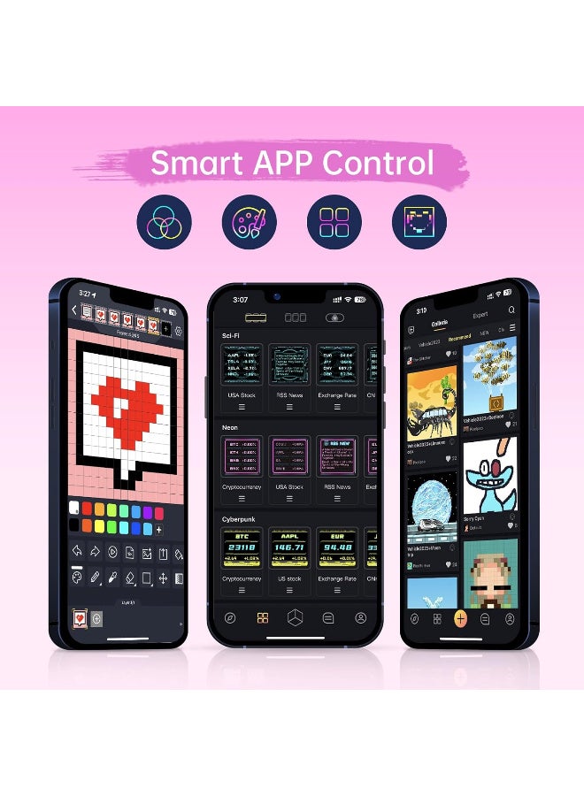 ديفوم تايمز جيت - ساعة رقمية لطيفة للالعاب مع تطبيق ذكي، تدعم التنبؤ بالطقس، سوق الاسهم/سعر الصرف، وسائل التواصل الاجتماعي، عرض فني بكسل للاعبين وديكور المكتب المنزلي (بينك) - Image 2