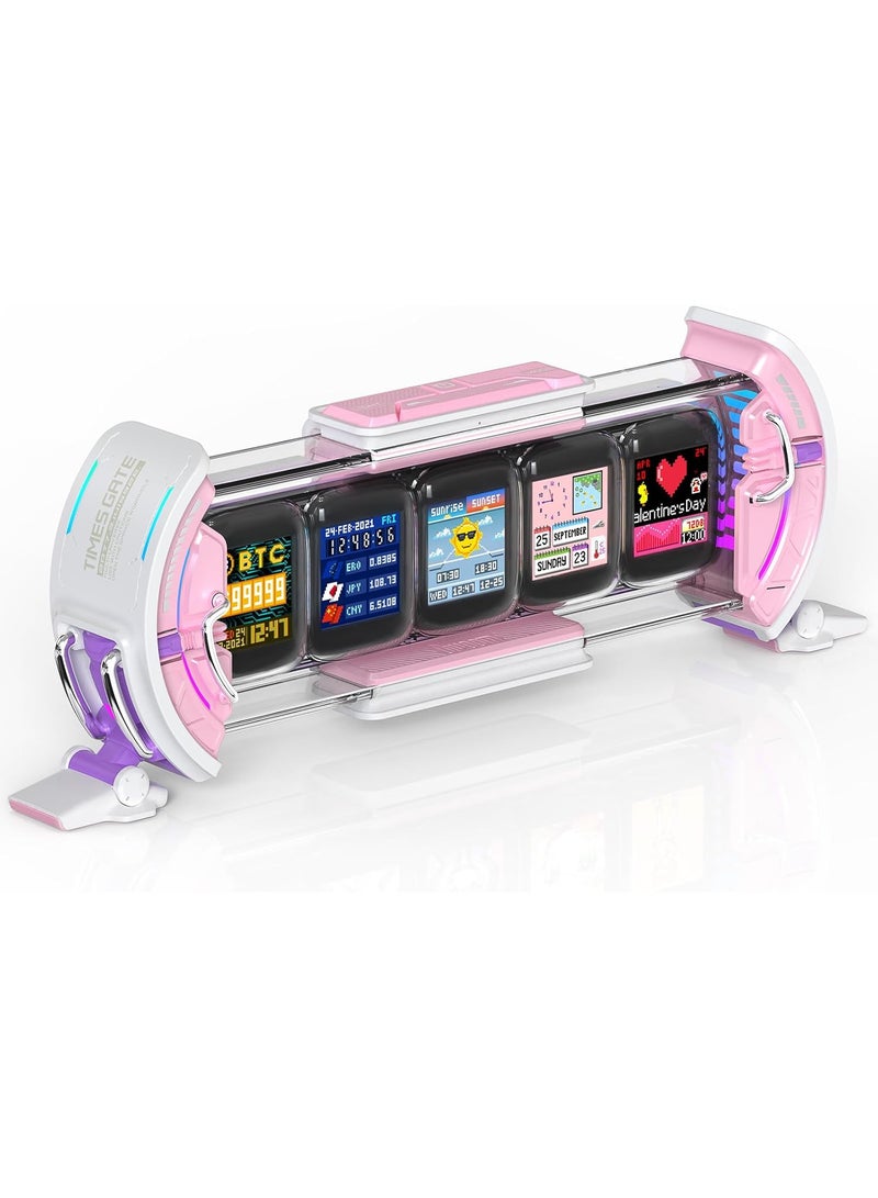 ديفوم تايمز جيت - ساعة رقمية لطيفة للالعاب مع تطبيق ذكي، تدعم التنبؤ بالطقس، سوق الاسهم/سعر الصرف، وسائل التواصل الاجتماعي، عرض فني بكسل للاعبين وديكور المكتب المنزلي (بينك) - Image 1