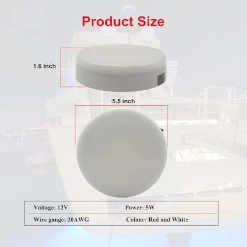 Vcanuplms Marine Boat Dome Lights, 5.5 Inch Dual Color LED Cabin Light with Toggle Switch, 12V Boat Interior Light with Surface Mount (White|Red) - Image 2
