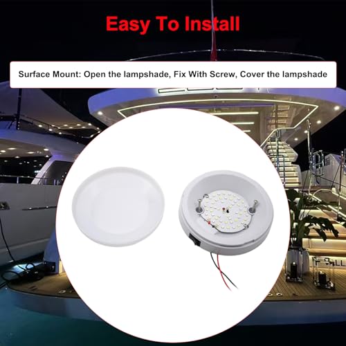 Vcanuplms Marine Boat Dome Lights, 5.5 Inch Dual Color LED Cabin Light with Toggle Switch, 12V Boat Interior Light with Surface Mount (White|Red) - Image 4