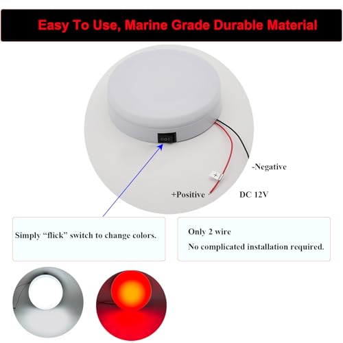 Vcanuplms Marine Boat Dome Lights, 5.5 Inch Dual Color LED Cabin Light with Toggle Switch, 12V Boat Interior Light with Surface Mount (White|Red) - Image 3