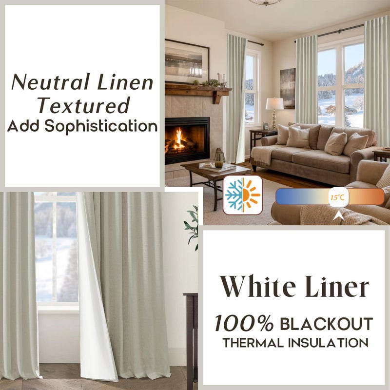 PANELSBURG 2 Panels Beige 52 Inch Wide 78 Inches Long Blackout Back Tab Thermal Insulated Linen Curtains - Image 3