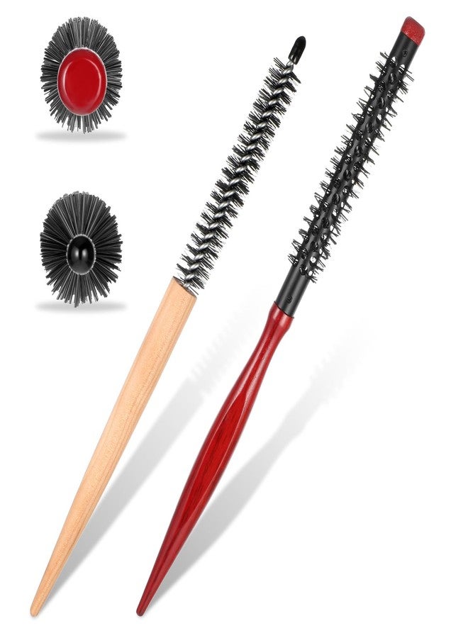 simarro 2 Pcs Small Round Hair Brush, Mini Round Wood Brush Roller Quiff Hairdressing Combs Styling Volume Hairbrush Mustache Curler for Thin Short Hair Bangs Beard Lifting and Curling - Image 1