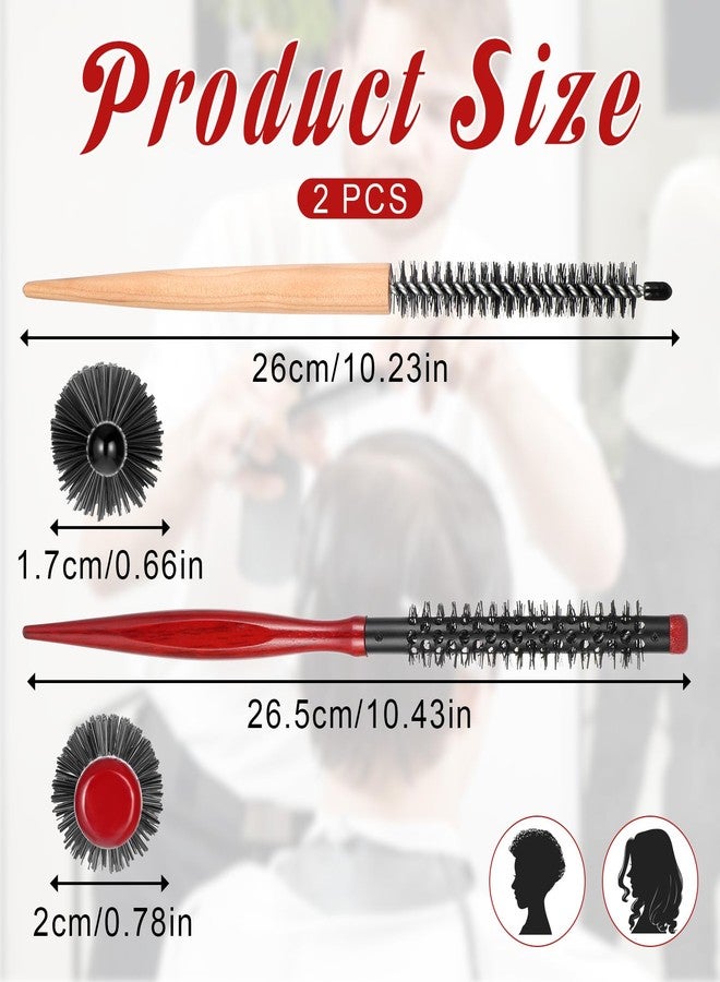 simarro 2 Pcs Small Round Hair Brush, Mini Round Wood Brush Roller Quiff Hairdressing Combs Styling Volume Hairbrush Mustache Curler for Thin Short Hair Bangs Beard Lifting and Curling - Image 2