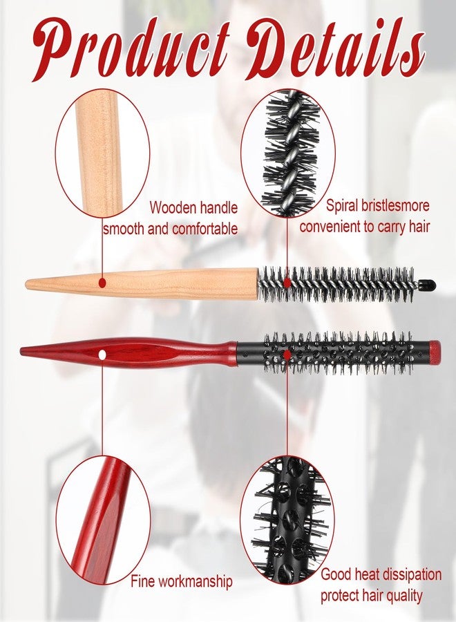 simarro 2 Pcs Small Round Hair Brush, Mini Round Wood Brush Roller Quiff Hairdressing Combs Styling Volume Hairbrush Mustache Curler for Thin Short Hair Bangs Beard Lifting and Curling - Image 3