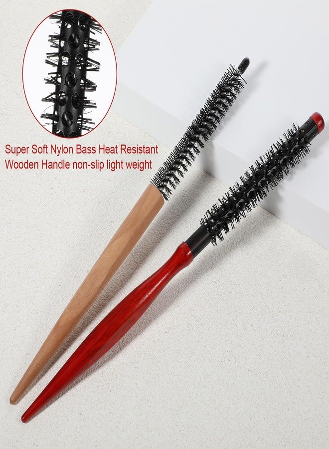 simarro 2 Pcs Small Round Hair Brush, Mini Round Wood Brush Roller Quiff Hairdressing Combs Styling Volume Hairbrush Mustache Curler for Thin Short Hair Bangs Beard Lifting and Curling - Image 4