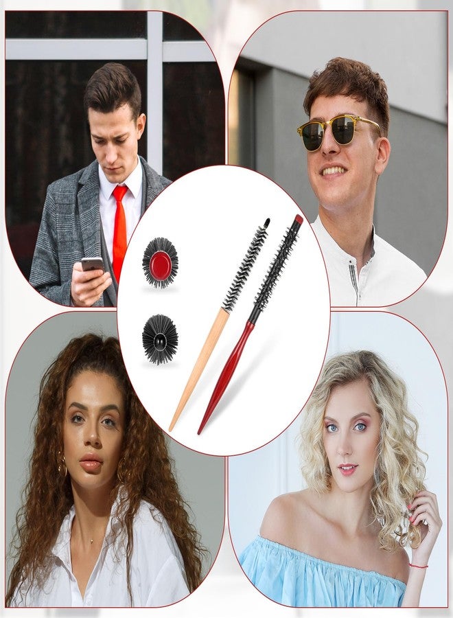 simarro 2 Pcs Small Round Hair Brush, Mini Round Wood Brush Roller Quiff Hairdressing Combs Styling Volume Hairbrush Mustache Curler for Thin Short Hair Bangs Beard Lifting and Curling - Image 5