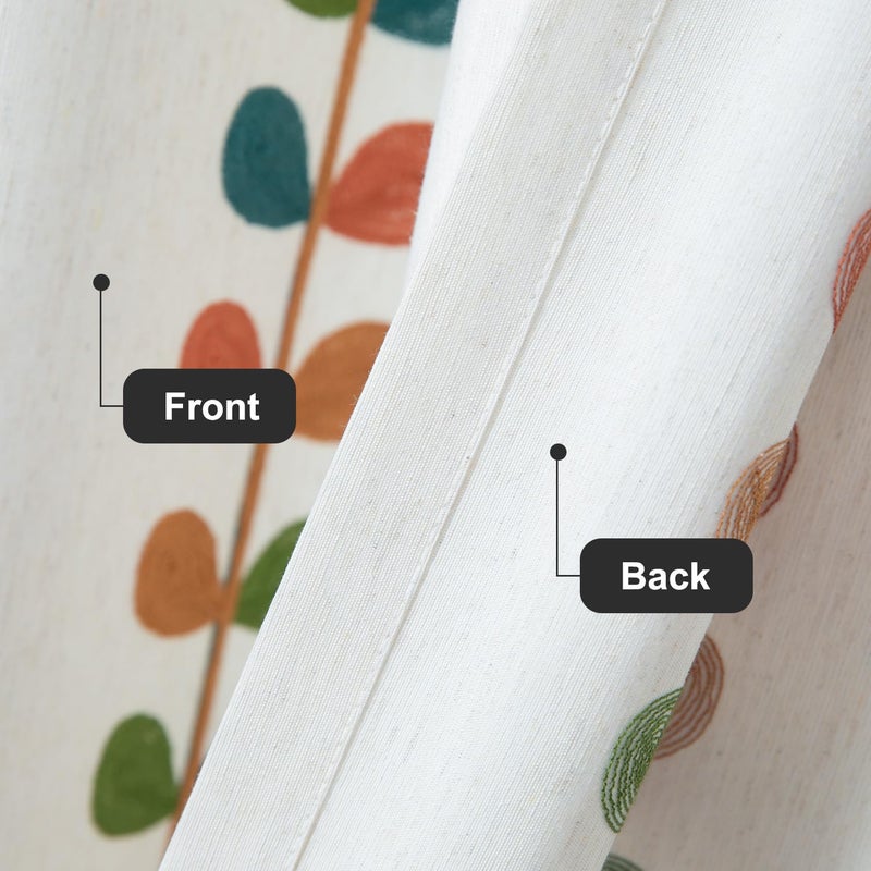 Leaves Embroidered Curtains 84 Inches Long, 2 Panels, Faux Linen, Grommet, Dark Blue - Image 5