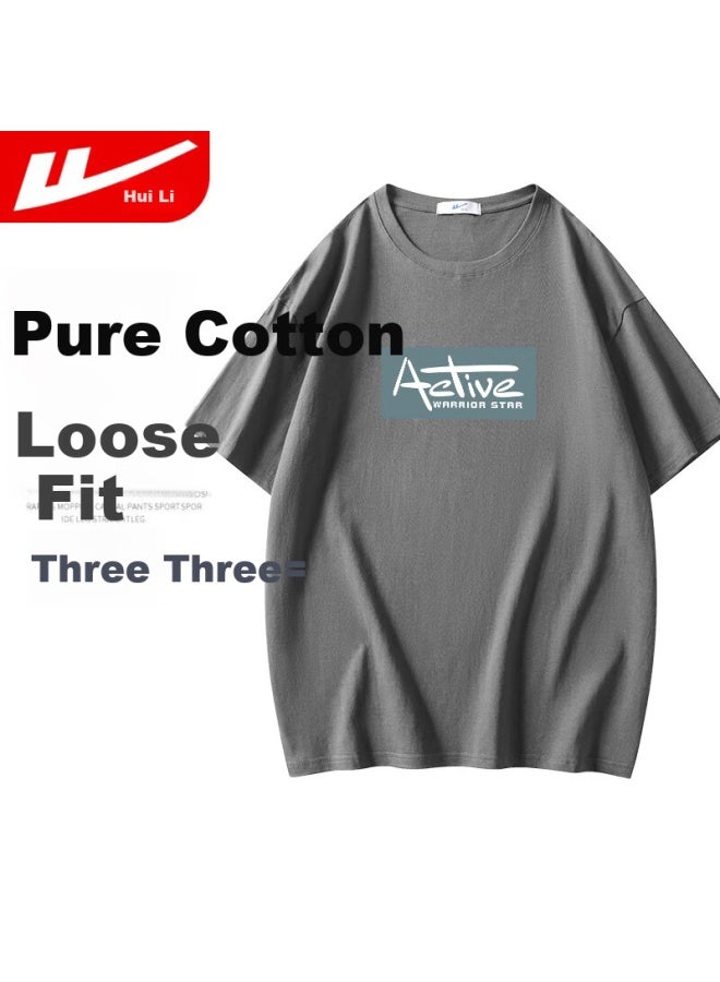 Warrior Short Sleeve T-shirt Men's Summer Cotton Sports Undershirt White T Breathable All-match Top Men's Clothing Gray 3XL