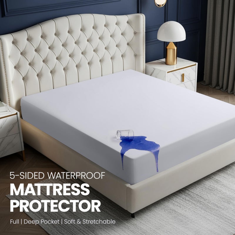 Utopia Bedding Waterproof 5-Sided Mattress Protector Full Size, Premium Breathable Mattress Cover, Fitted Style with Stretchable Pockets (White) - Image 2