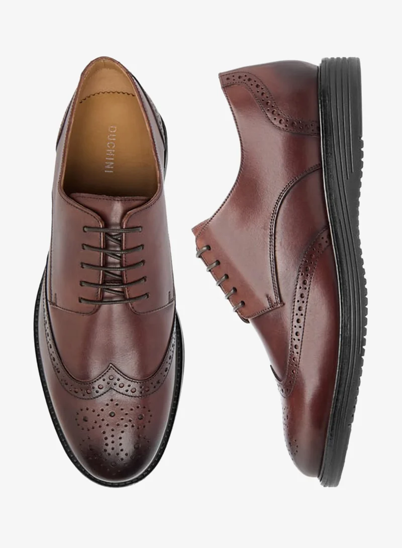 DUCHINI Mens Perforated Lace-Up Derby Shoes