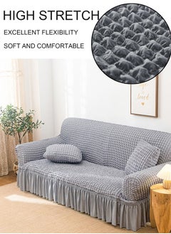 Arabest Sofa Cover One Piece Easy Fit Stretch Couch Cover with Skirt Durable Washable High Elastic Stretchable Universal Furniture Protector for Pets Kids (light grey, 2 Seats)  - Image 4