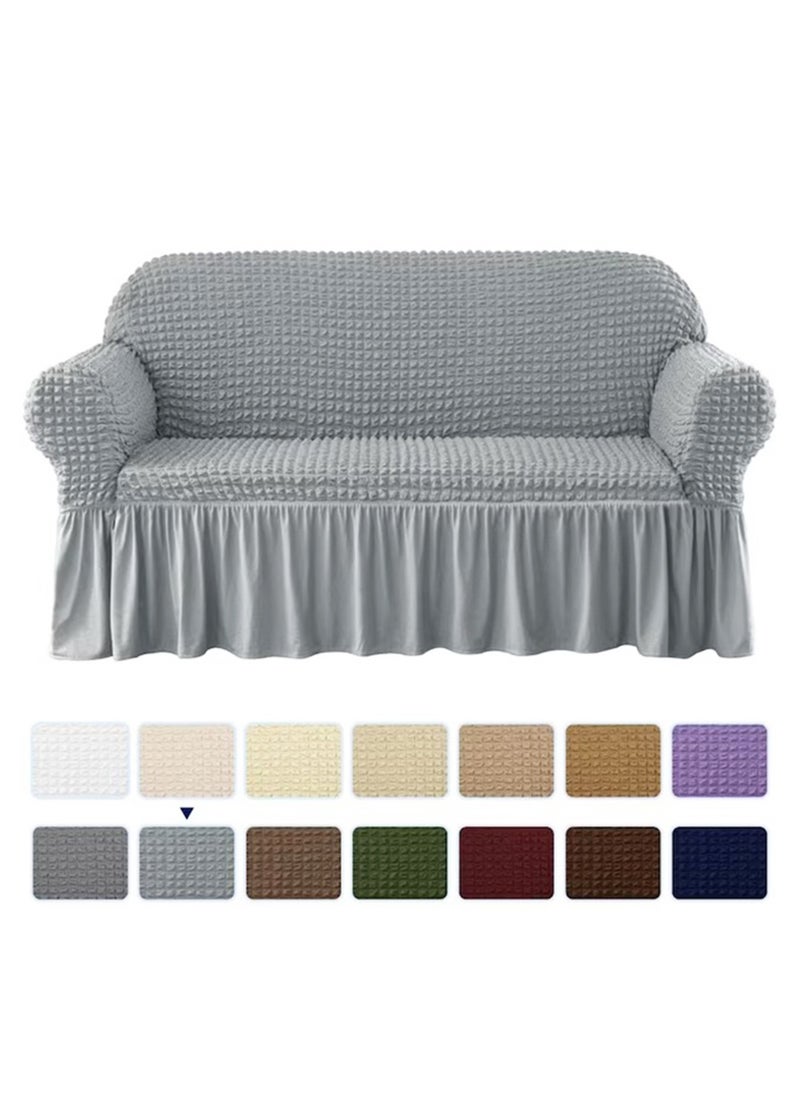 Arabest - Sofa Cover One Piece Easy Fit Stretch Couch Cover with Skirt Durable Washable High Elastic Stretchable Universal Furniture Protector for Pets Kids (light grey, 2 Seats) - Image 1