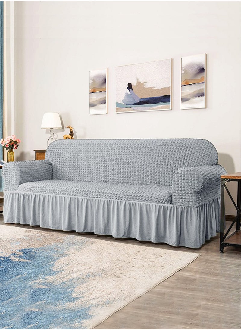 Arabest - Sofa Cover One Piece Easy Fit Stretch Couch Cover with Skirt Durable Washable High Elastic Stretchable Universal Furniture Protector for Pets Kids (light grey, 2 Seats) - Image 1