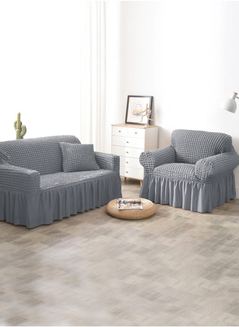 Arabest - Sofa Cover One Piece Easy Fit Stretch Couch Cover with Skirt Durable Washable High Elastic Stretchable Universal Furniture Protector for Pets Kids (light grey, 2 Seats) - Image 1
