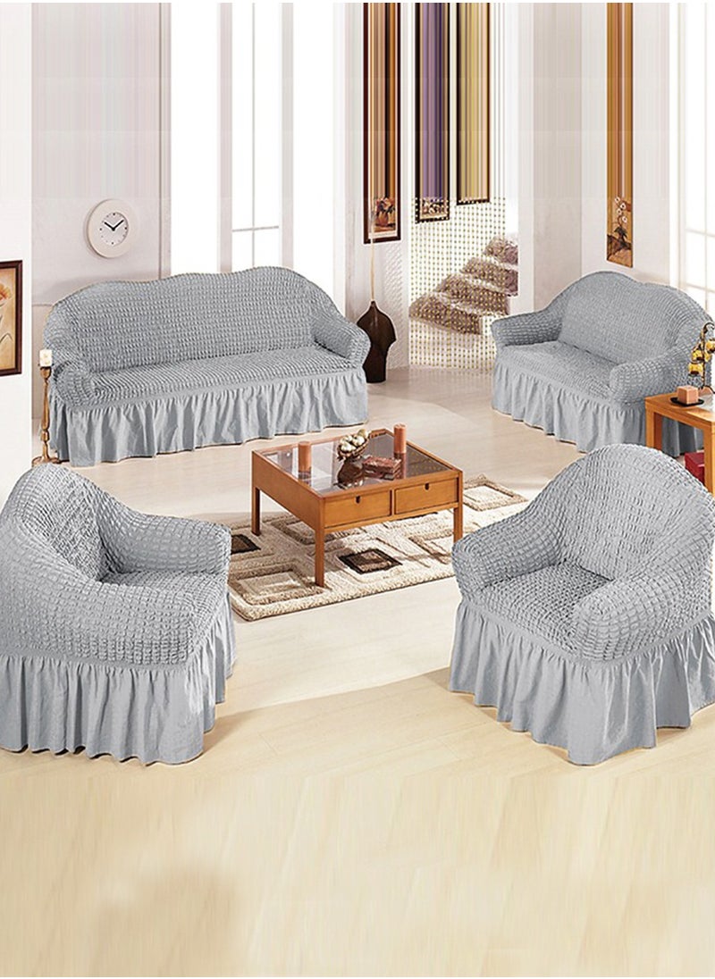 Arabest - Sofa Cover One Piece Easy Fit Stretch Couch Cover with Skirt Durable Washable High Elastic Stretchable Universal Furniture Protector for Pets Kids (light grey, 2 Seats) - Image 1