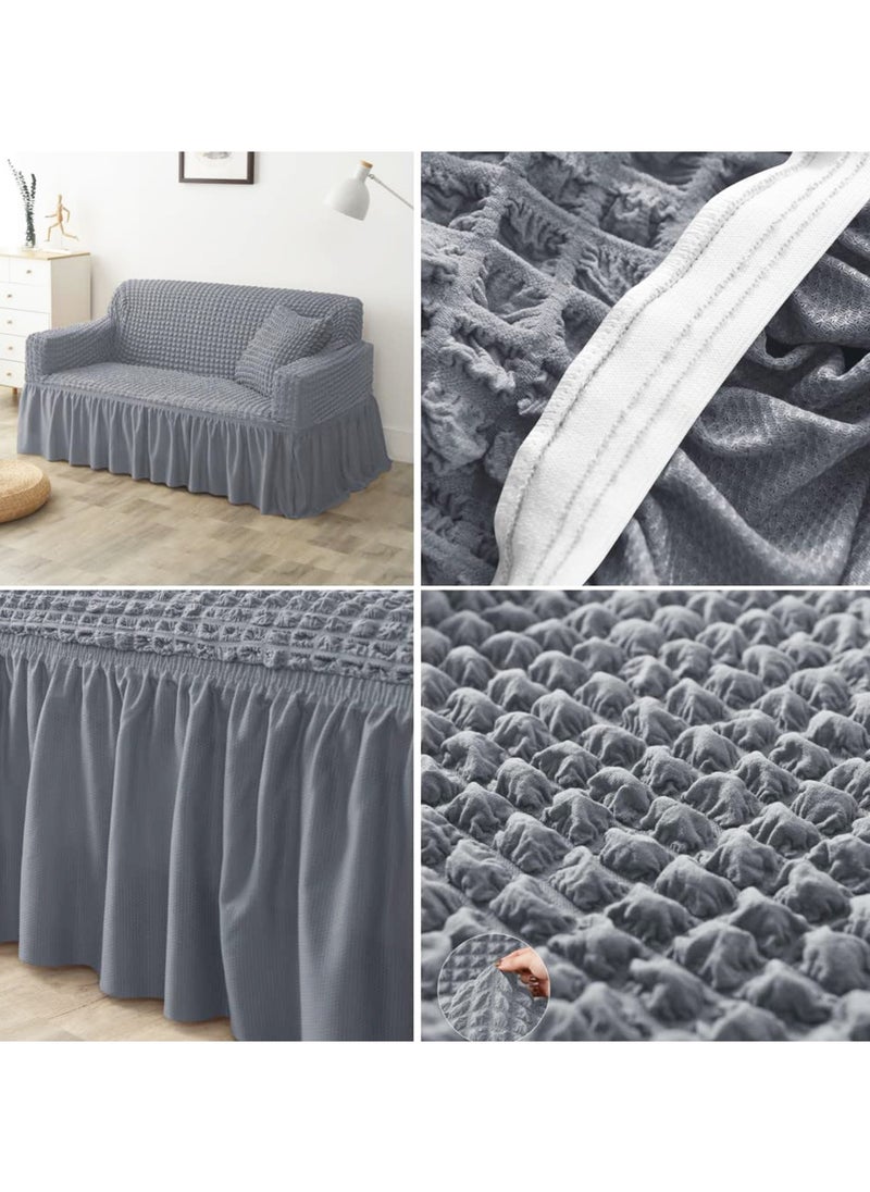 Arabest - Sofa Cover One Piece Easy Fit Stretch Couch Cover with Skirt Durable Washable High Elastic Stretchable Universal Furniture Protector for Pets Kids (light grey, 2 Seats) - Image 1