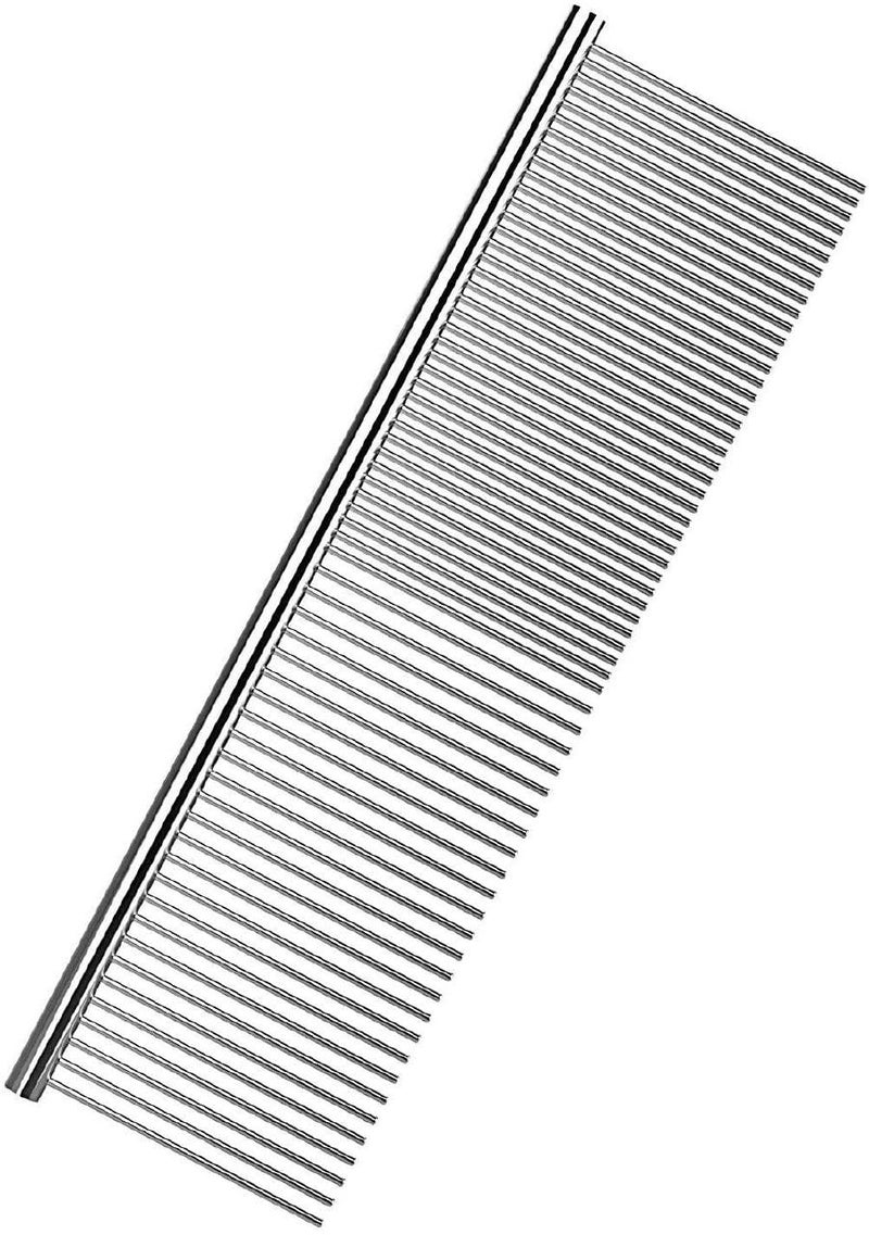 Sixfire Professional Dog Comb - Big Size 19 Cm Rounded Teeth Stainless Steel, Flat Comb for All Breeds & Pets - Image 1