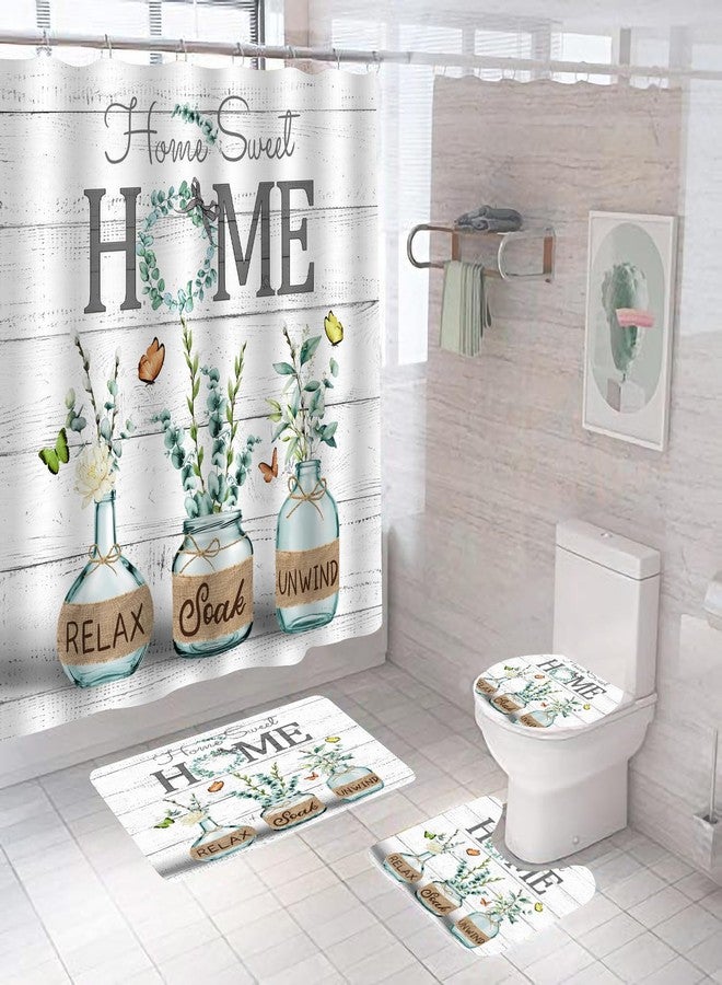 ALEXEX 4 PCS Green Eucalyptus Shower Curtain Sets,Home Sweet Bathroom Set with Shower Curtain and Rugs and Accessories,Farmhouse Country Shower Curtain Bathroom Decor with 12 Hooks,72 X 72 Inches - Image 3