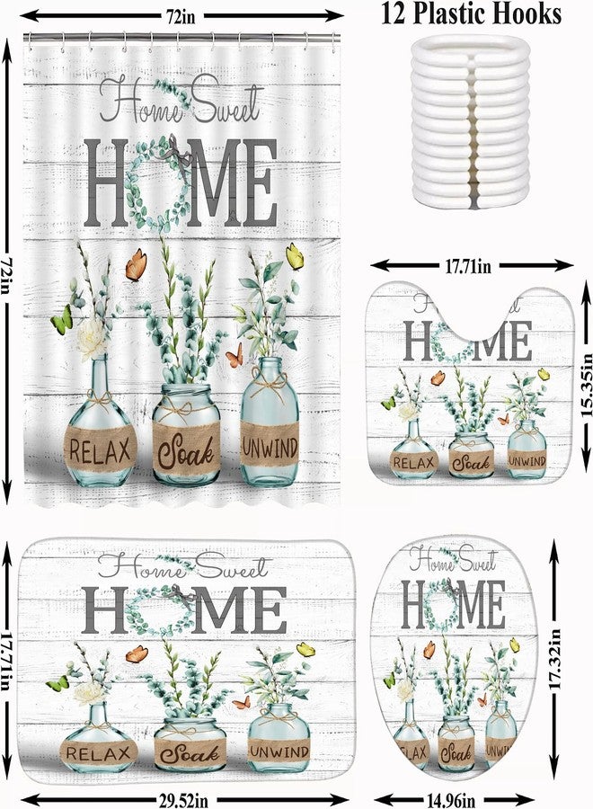 ALEXEX 4 PCS Green Eucalyptus Shower Curtain Sets,Home Sweet Bathroom Set with Shower Curtain and Rugs and Accessories,Farmhouse Country Shower Curtain Bathroom Decor with 12 Hooks,72 X 72 Inches - Image 2
