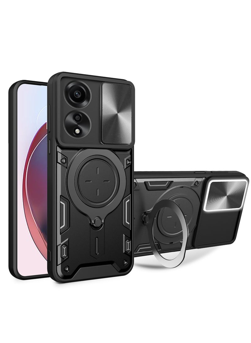 Case Cover Shockproof CD Protective Case with Camera Protection and Metal Ring Compatible with Oppo A78 4G (Black) - Image 1
