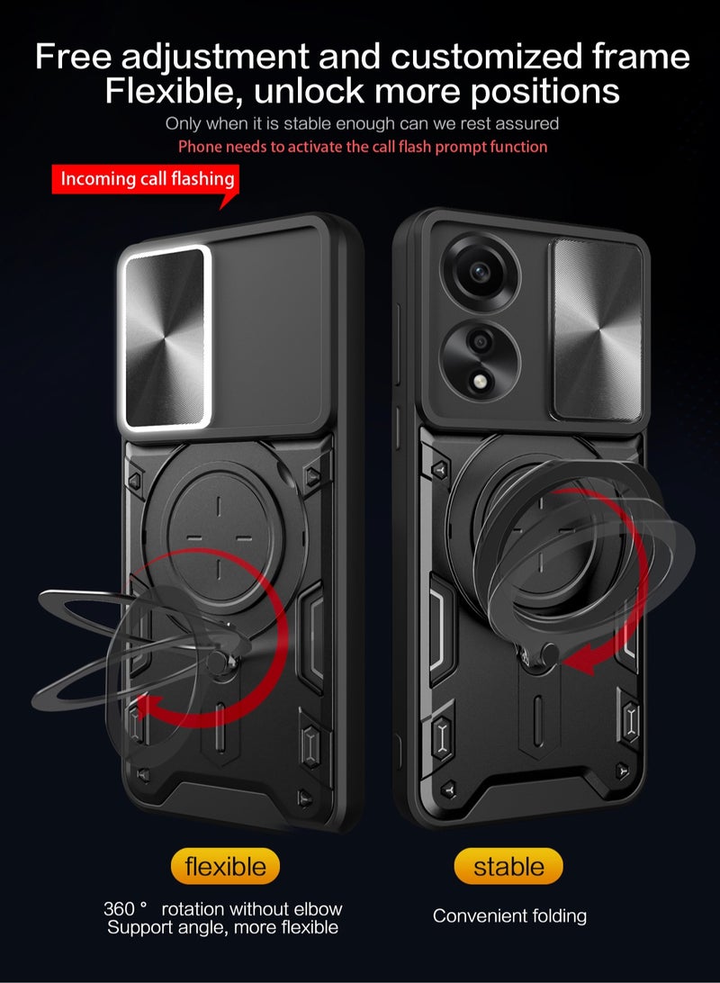 Case Cover Shockproof CD Protective Case with Camera Protection and Metal Ring Compatible with Oppo A78 4G (Black) - Image 2