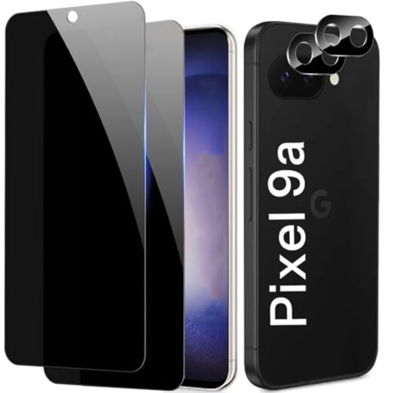 2 + 2 قطعة لواقي شاشة الخصوصية Google Pixel 9a من الزجاج المقسى، مع واقي عدسة الكاميرا [تغطية كاملة 2.5D] شاشة خصوصية مضادة للتجسس لواقي شاشة Google Pixel 9a المضاد للزقزقة 2st - Image 1