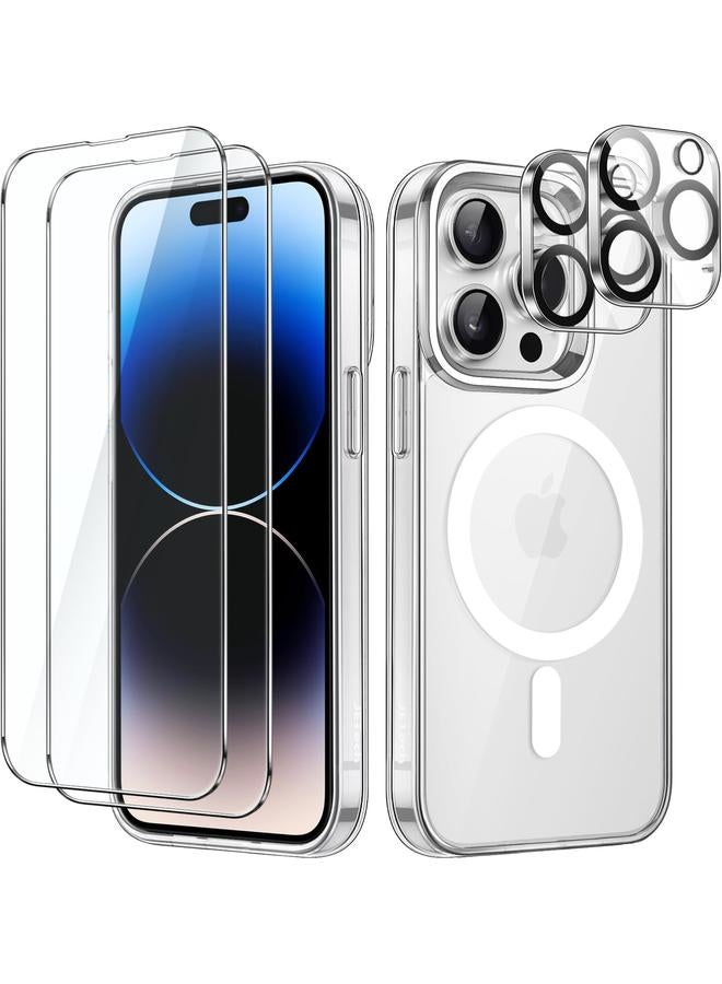 جي تيك جراب مغناطيسي 5 في 1 لهاتف Iphone 14 Pro Max مقاس 6.7 بوصة مع قطعتين من واقي الشاشة الزجاجي المقوى وواقي عدسة الكاميرا متوافق مع غطاء الهاتف المقاوم للصدمات Magsafe شفاف - Image 1