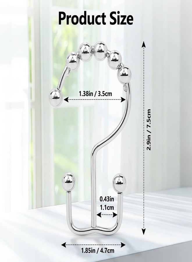Resze Shower Curtain Hooks, Metal Double Shower Curtain Rings, 12 Pcs Glide Roller Shower Hooks, Rust-Resistant Anti-Drop Shower Rings, Smooth Sliding Hooks for Bathroom Shower Rods Curtains（Chrome） - Image 2