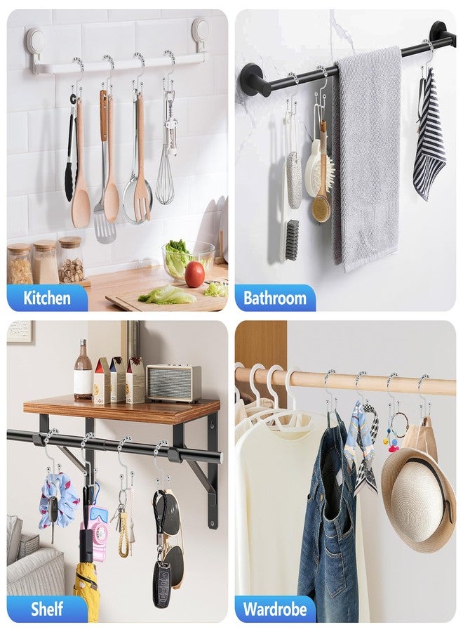 Resze Shower Curtain Hooks, Metal Double Shower Curtain Rings, 12 Pcs Glide Roller Shower Hooks, Rust-Resistant Anti-Drop Shower Rings, Smooth Sliding Hooks for Bathroom Shower Rods Curtains（Chrome） - Image 4