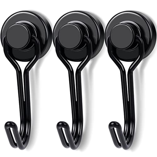 E BAVITE Black Swivel Swing Magnetic Hooks, Strong Neodymium Rare Earth Magnet Hook Perfect for Refrigerator and Other Surfaces, Pack of 3 - Image 1