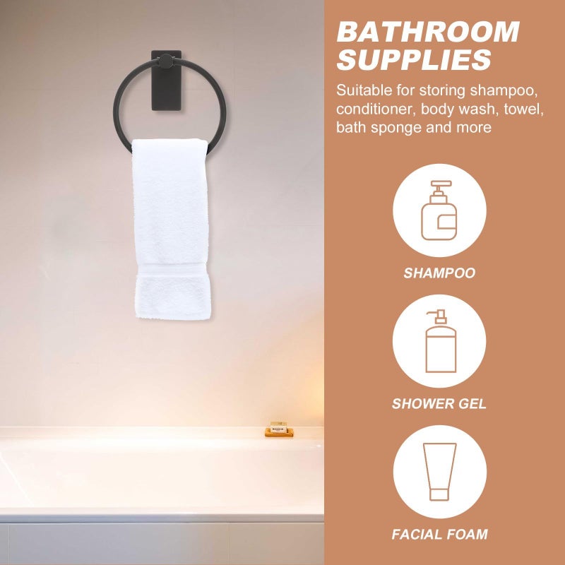 Black Stainless Steel Punch Free Wall Mounted Towel Ring Holder for Bathroom Kitchen - Image 4
