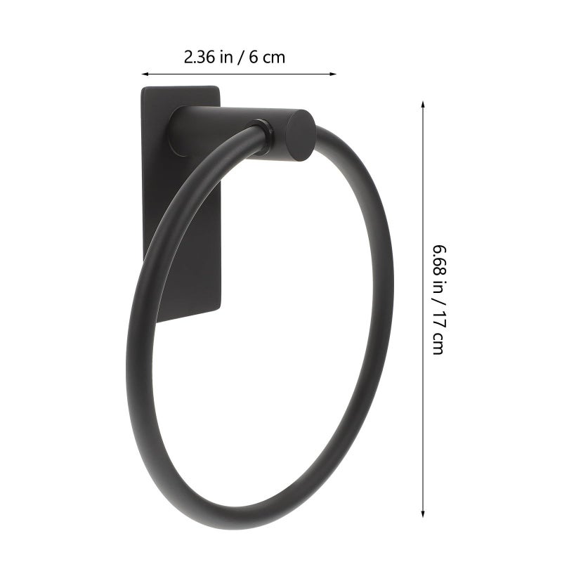 Black Stainless Steel Punch Free Wall Mounted Towel Ring Holder for Bathroom Kitchen - Image 3