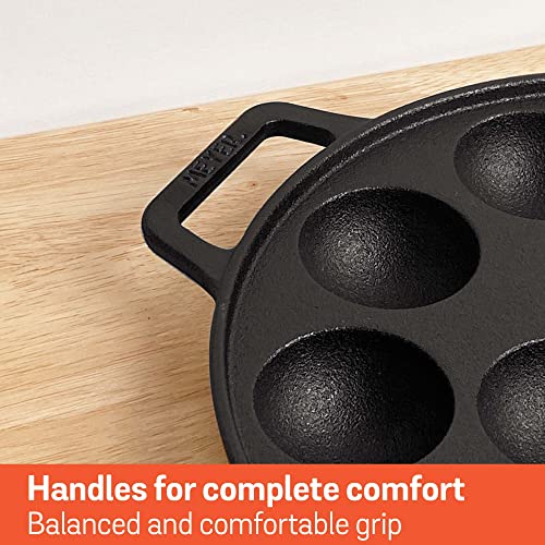 Meyer Pre Seasoned Cast Iron 12 Cavity Appam Patra, Paniyaram Pan Iron, Appam Pan, Pan Cake, Paddu, Appam Maker, Ponganal Maker, Appe and Litti Maker with 2 Side Handle, 26cm, Black - Image 5