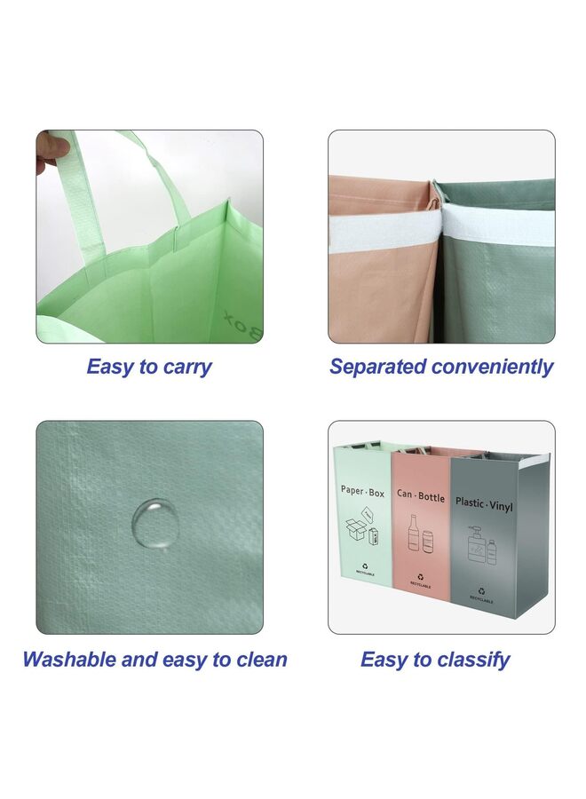 قطع من أكياس سلة المهملات المنفصلة القابلة لإعادة التدوير للمطبخ والمنزل - صناديق إعادة التدوير (وردي، أخضر، رمادي) منظم فرز النفايات - Image 3