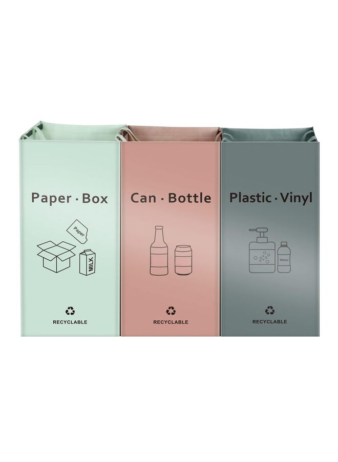قطع من أكياس سلة المهملات المنفصلة القابلة لإعادة التدوير للمطبخ والمنزل - صناديق إعادة التدوير (وردي، أخضر، رمادي) منظم فرز النفايات - Image 1