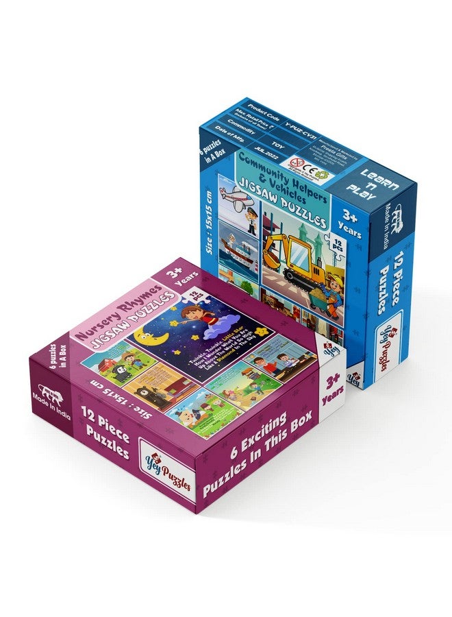 Yey Animals, Nursery Rhymes and Community Helpers Jigsaw Puzzles for Kids | Pack of 3 Puzzle Boxes - Set of 18 Educational Puzzles, Multicolor, 6.25 x 6.25 inches - Image 3