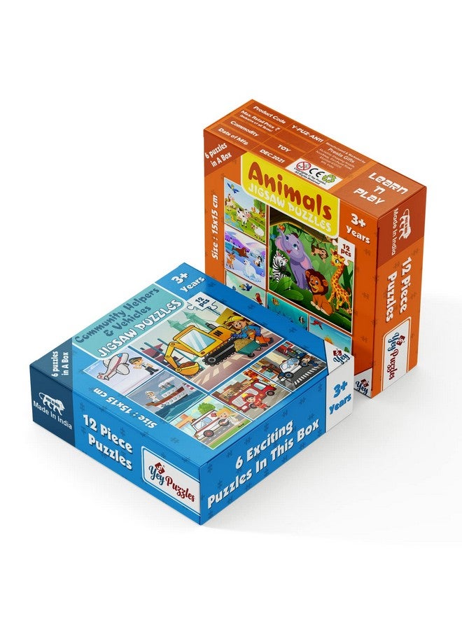 Yey Animals, Nursery Rhymes and Community Helpers Jigsaw Puzzles for Kids | Pack of 3 Puzzle Boxes - Set of 18 Educational Puzzles, Multicolor, 6.25 x 6.25 inches - Image 2