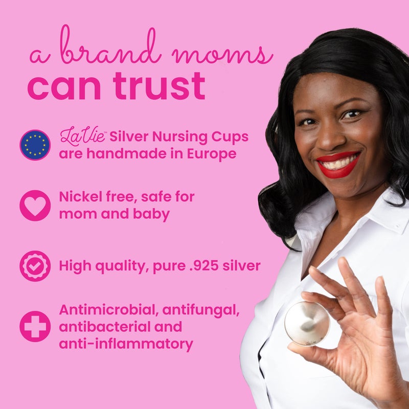 LaVie Silver Nursing Cups, Soothing Protection for Nursing Nipples of Newborns, Calming Relief for Breastfeeding Moms, 925 Silver Nipple Covers All Natural (Size 1) - Image 2