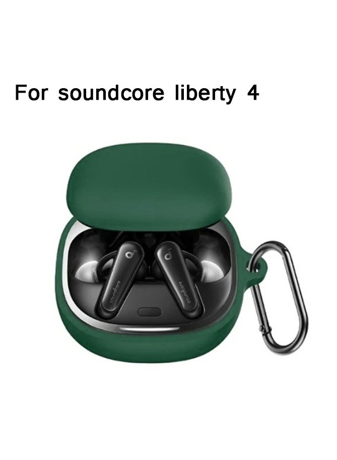 Silicone Case Compatible with Anker Soundcore Liberty 4, Protective Cover with Carabiner (Green) - Image 1