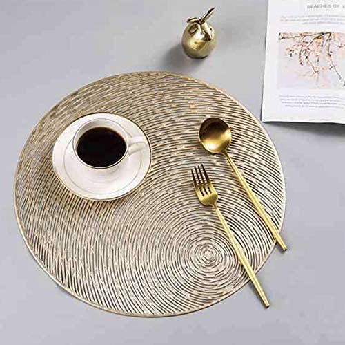 Home-Cloud HomeCloud Polyester Round PVC Table Mat | Cutwork Design Dining Table Placemat for Dining, Dressing & Bedside Tables | Durable & Easy to Clean (Gold, Set of 4) - Image 1