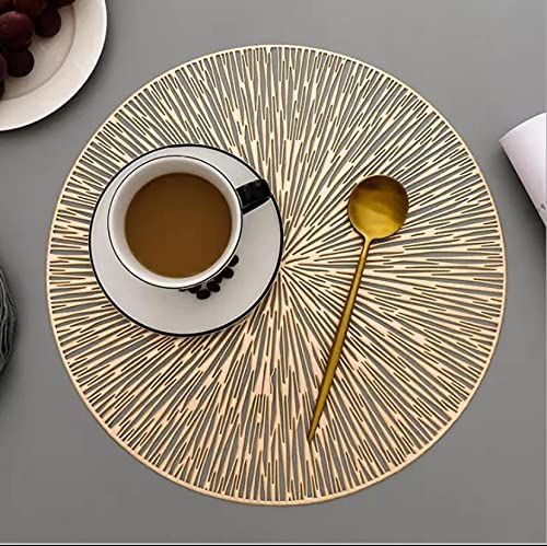 Home-Cloud HomeCloud Polyester Round PVC Table Mat | Cutwork Design Dining Table Placemat for Dining, Dressing & Bedside Tables | Durable & Easy to Clean (Gold, Set of 4) - Image 4