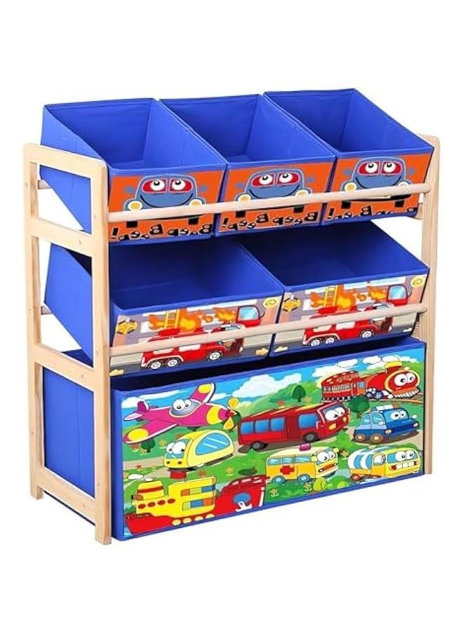 HOOKOR Kids Toy Organizer with Storage Bins, 3 Tier Solid Wood Toy Storage Cabinet for Playroom, Nursery and Kids Room Boys Girls Girls,Toy Box Storage(Blue)  - Image 1