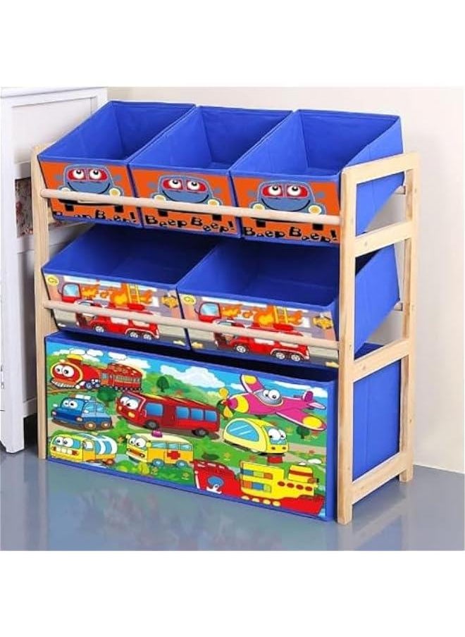 HOOKOR Kids Toy Organizer with Storage Bins, 3 Tier Solid Wood Toy Storage Cabinet for Playroom, Nursery and Kids Room Boys Girls Girls,Toy Box Storage(Blue)  - Image 2