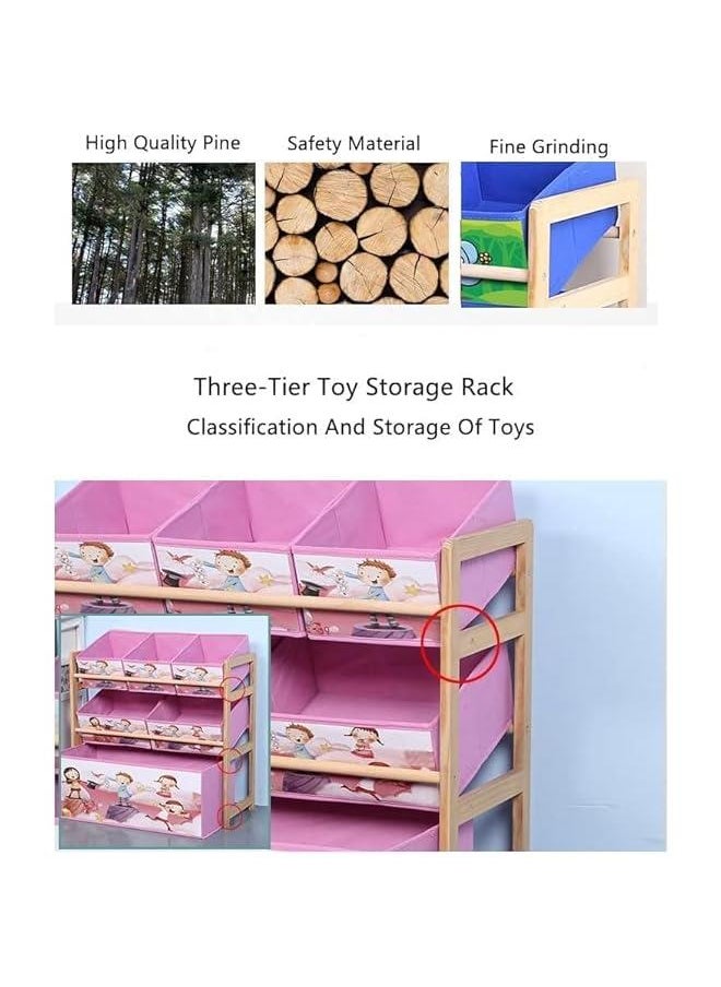 HOOKOR Kids Toy Organizer with Storage Bins, 3 Tier Solid Wood Toy Storage Cabinet for Playroom, Nursery and Kids Room Boys Girls Girls,Toy Box Storage(Blue)  - Image 5