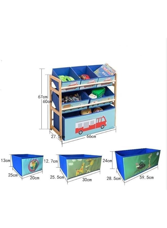 Kids Toy Organizer with Storage Bins, 3 Tier Solid Wood Toy Storage Cabinet for Playroom, Nursery and Kids Room Boys Girls Girls,Toy Box Storage(Blue)